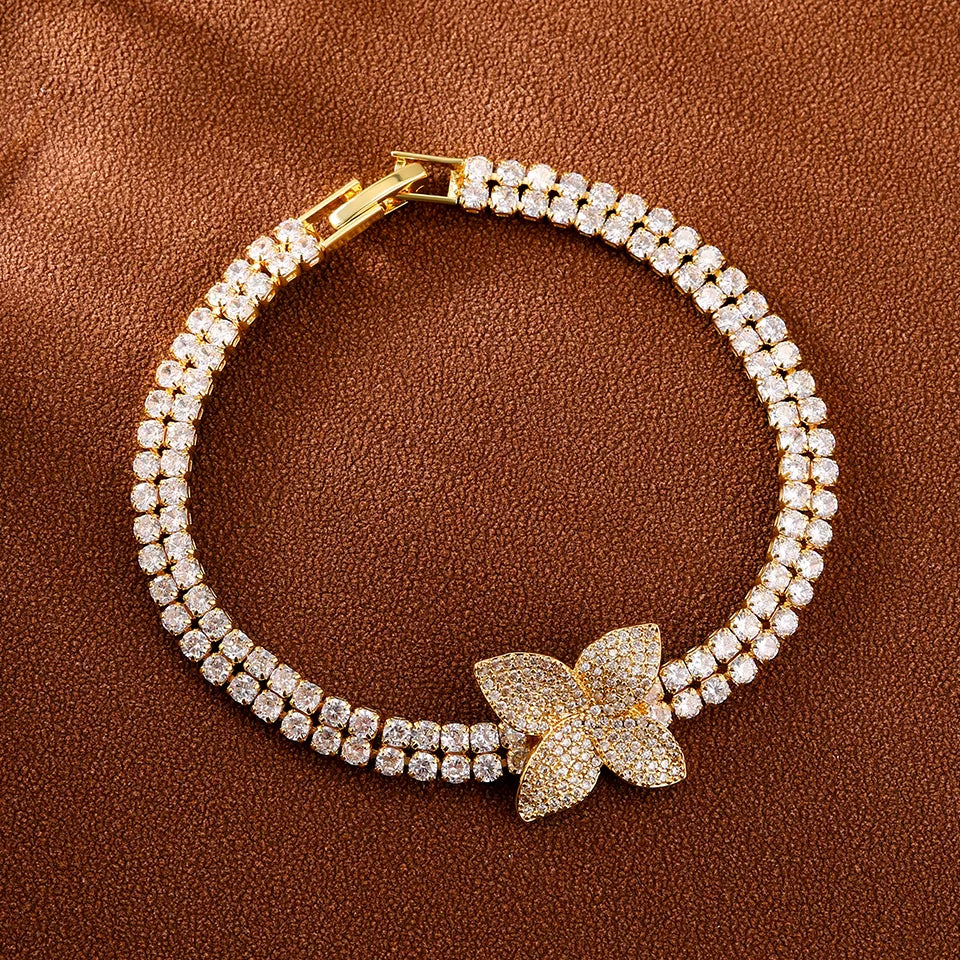 Women'S Double Row Zircon Bracelet Exquisite Flower Fashion Cuff Bracelets Wedding Party Jewelry Accessory