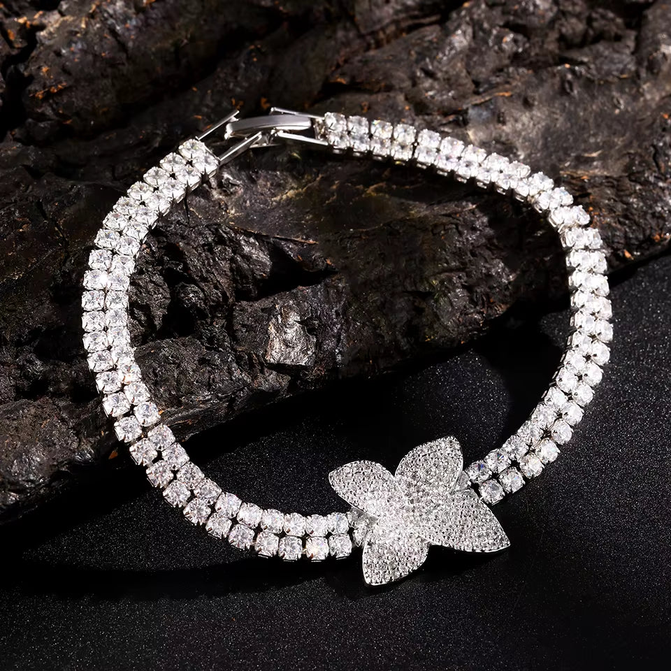 Women'S Double Row Zircon Bracelet Exquisite Flower Fashion Cuff Bracelets Wedding Party Jewelry Accessory