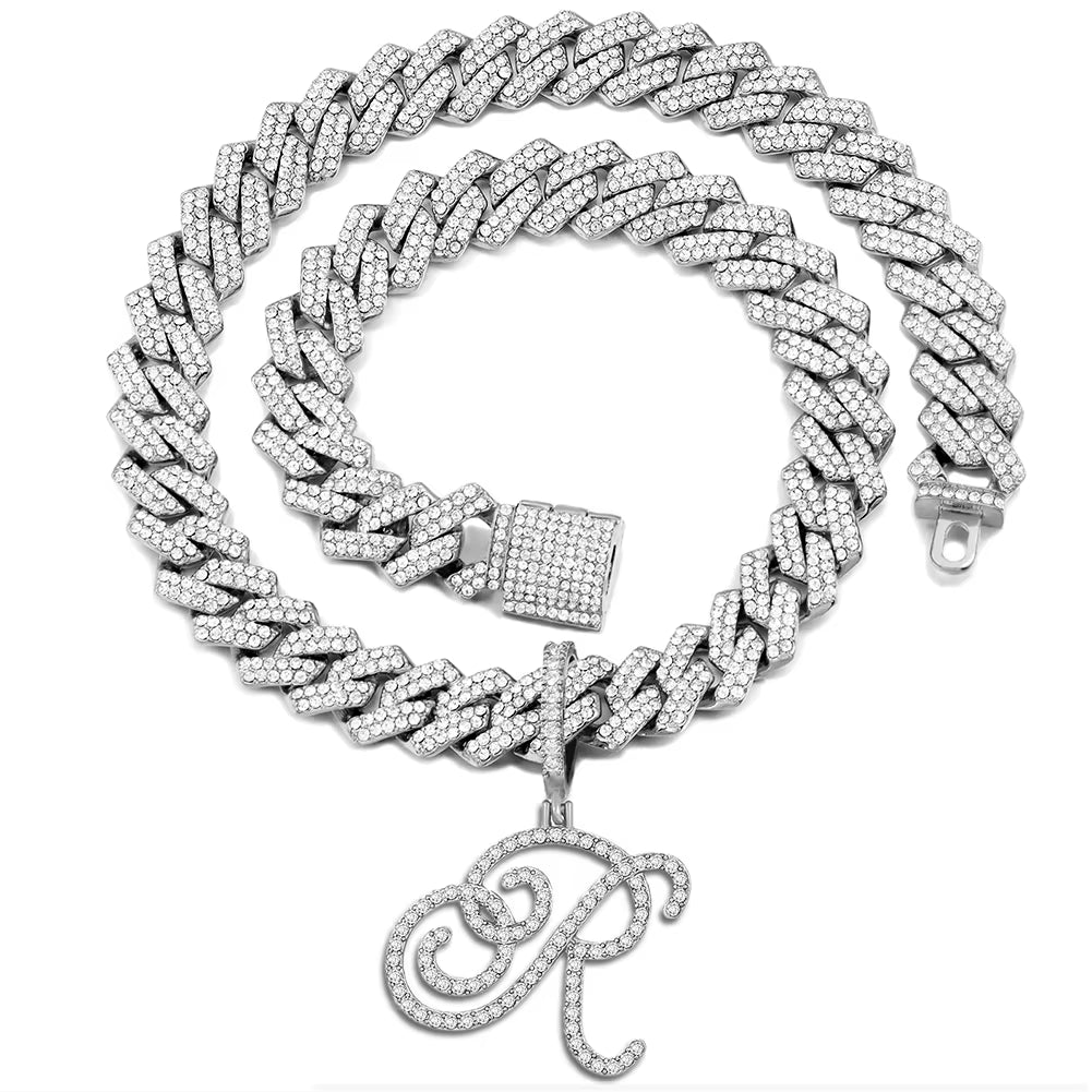 Iced Out Cursive Initial Necklace
