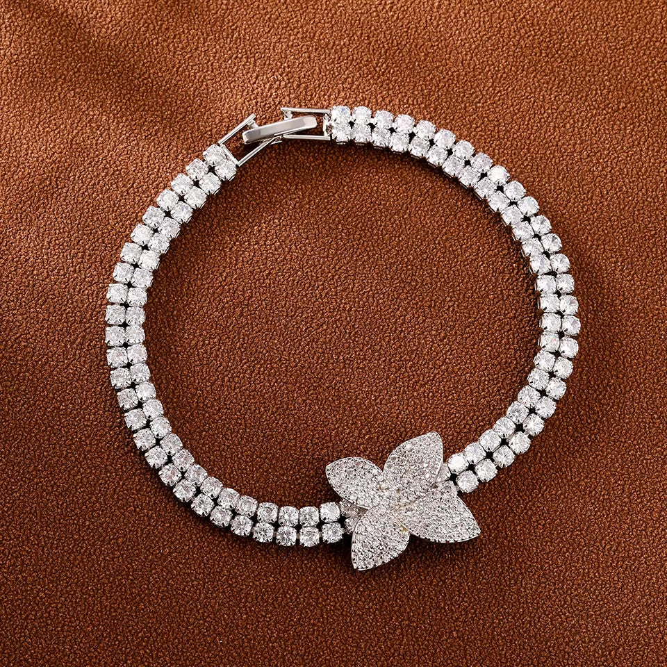 Women'S Double Row Zircon Bracelet Exquisite Flower Fashion Cuff Bracelets Wedding Party Jewelry Accessory
