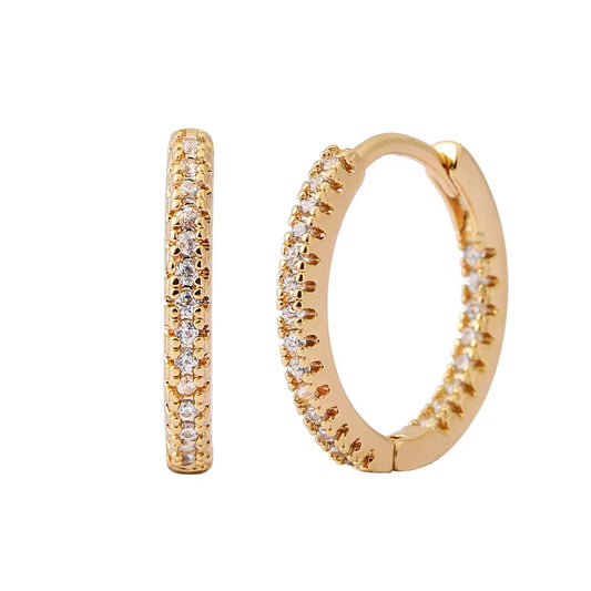 Trendy Gold Color Cubic Zirconia round Copper Earrings for Women Metal Crystal Earring Party Everyday Jewelry
