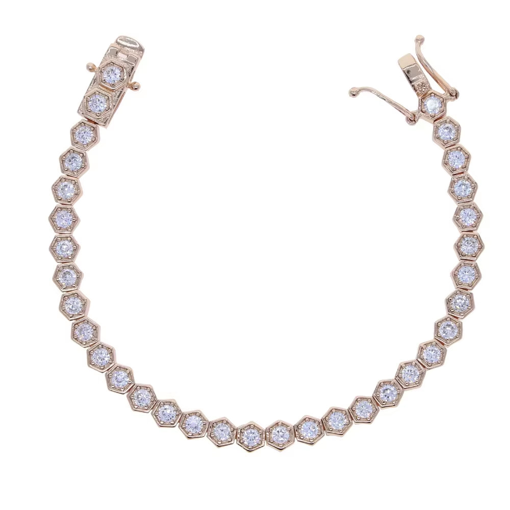 2025 New Iced Out AAA Cubic Zirconia Heart Tennis Chain Bracelet Silver Color CZ Charm Chain Bracelet Hip Hop Jewelry for Women