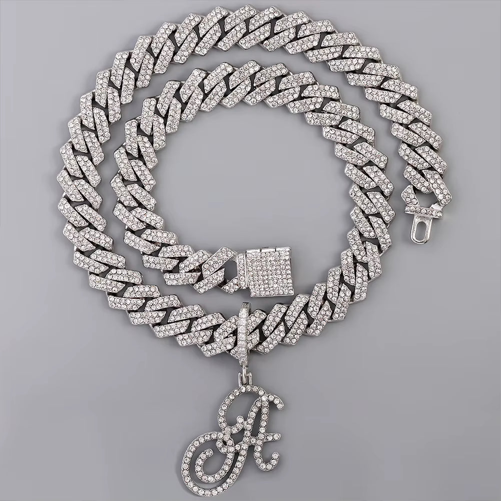 Iced Out Cursive Initial Necklace