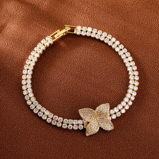 Women'S Double Row Zircon Bracelet Exquisite Flower Fashion Cuff Bracelets Wedding Party Jewelry Accessory