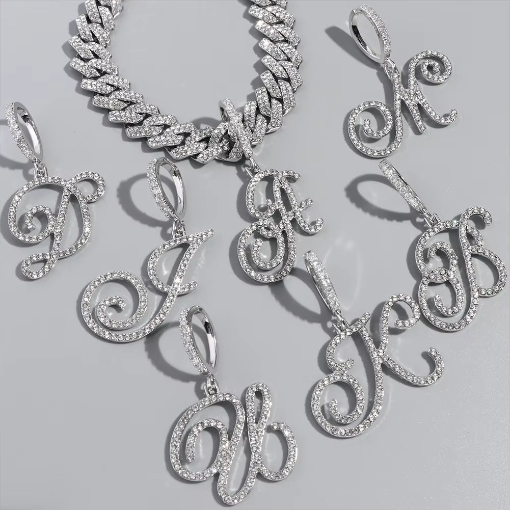 Iced Out Cursive Initial Necklace